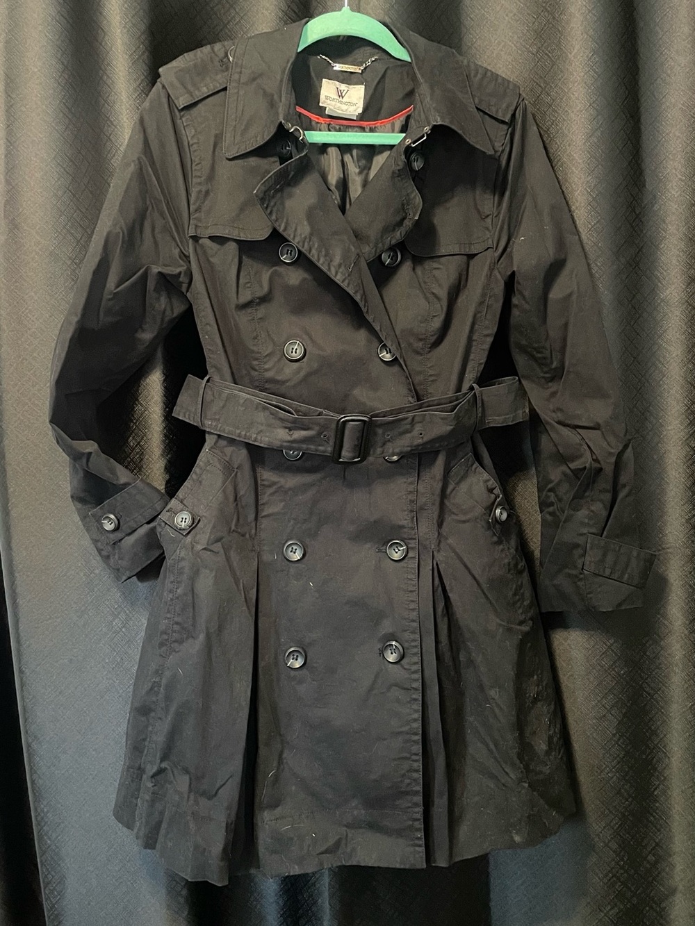 Worthington Black Double-Breasted Belted Trench Coat